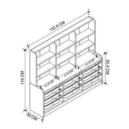 Βιβλιοθήκη Obia Megapap με 9 Συρτάρια Χρώμα Λευκό 132,6x30x115εκ.