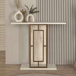 Κονσόλα Alderas Megapap Χρώμα Λευκό - Travertine - Χρυσό 90x29,6x76,8εκ.