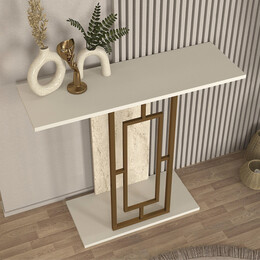 Κονσόλα Alderas Megapap Χρώμα Λευκό - Travertine - Χρυσό 90x29,6x76,8εκ.