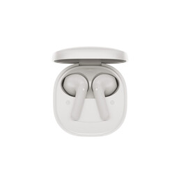 QCY Air White Semi-Ear TWS Earbuds, quad Mic ENC multi-point connection, leather grain case