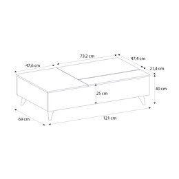 Τραπεζάκι Σαλονιού roy Megapap με Σερβιτόρο Χρώμα Λευκό 121x69x40εκ.