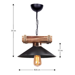 Φωτιστικό Οροφής Melio Megapap e27 Ξύλινο - Πλαστικό Μονόφωτο Χρώμα Μαύρο Ø26x36εκ.