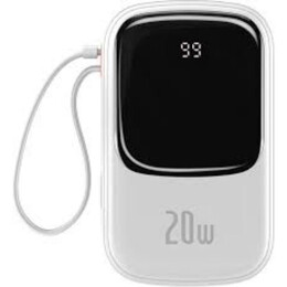 Baseus Powerbank Qpow pro With Lightning Cable, usb-c Port and usb 20000mah, 20w  White (Ppqd060202) (Basppqd060202)