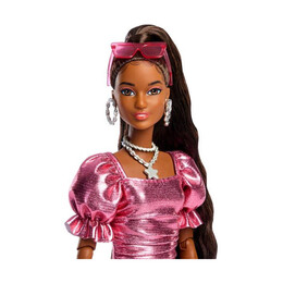 Mattel Barbie: Deluxe Style - Metallic Pink Dress Brown Hair With Dark Skin Doll (Jfp41)