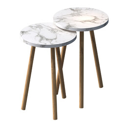Τραπεζάκια Βοηθητικά σετ 2 τμχ Roma Megapap Χρώμα Λευκό εφέ Μαρμάρου Ø34x46εκ.