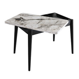 Τραπέζι Dolunay Megapap Επεκτεινόμενο Χρώμα Λευκό εφέ Μαρμάρου - Μαύρο 100x60(120x100)x79,5εκ.