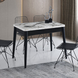 Τραπέζι Dolunay Megapap Επεκτεινόμενο Χρώμα Λευκό εφέ Μαρμάρου - Μαύρο 100x60(120x100)x79,5εκ.