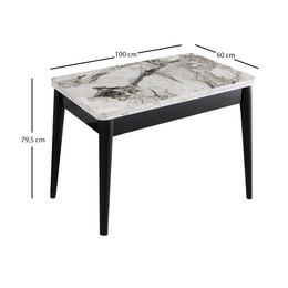 Τραπέζι Dolunay Megapap Επεκτεινόμενο Χρώμα Λευκό εφέ Μαρμάρου - Μαύρο 100x60(120x100)x79,5εκ.