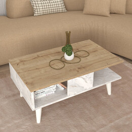 Τραπεζάκι Σαλονιού Andros Megapap Χρώμα Sapphire oak - Λευκό εφέ Μαρμάρου 90x54x39,6εκ.