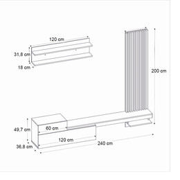 Σύνθεση Τηλεόρασης Dumont Megapap Χρώμα Λευκό - Sepet oak 240x36,8x200εκ.