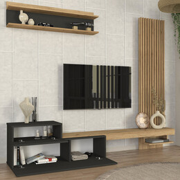 Σύνθεση Τηλεόρασης Dumont Megapap Χρώμα Ανθρακί - Sepet oak 240x36,8x200εκ.