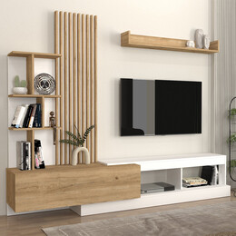 Σύνθεση Τηλεόρασης Vermont Megapap Χρώμα Λευκό - Sepet oak 240x40x192εκ.