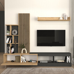 Σύνθεση Τηλεόρασης Vermont Megapap Χρώμα Ανθρακί - Sepet oak 240x40x192εκ.