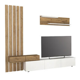 Σύνθεση Τηλεόρασης Rosaline Megapap Χρώμα Λευκό - Sepet oak 233x31,3x196,8εκ.