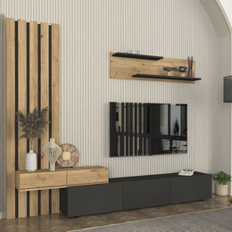 Σύνθεση Τηλεόρασης Rosaline Megapap Χρώμα Ανθρακί - Sepet oak 233x31,3x196,8εκ.