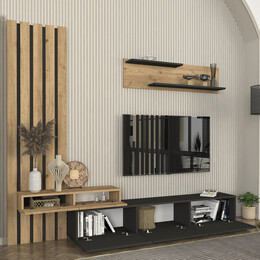 Σύνθεση Τηλεόρασης Rosaline Megapap Χρώμα Ανθρακί - Sepet oak 233x31,3x196,8εκ.