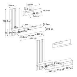 Σύνθεση Τηλεόρασης Rosaline Megapap Χρώμα Ανθρακί - Sepet oak 233x31,3x196,8εκ.
