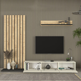 Σύνθεση Τηλεόρασης Nagini Megapap Χρώμα Ivory - Sapphire oak - Ανθρακί 260x39,4x203,6εκ.