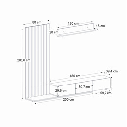 Σύνθεση Τηλεόρασης Nagini Megapap Χρώμα Ivory - Sapphire oak - Ανθρακί 260x39,4x203,6εκ.