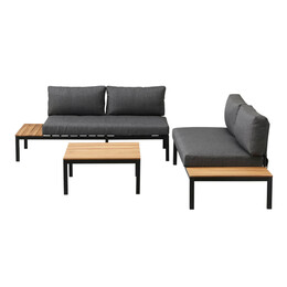 Σαλόνι Κήπου Echo Megapap σετ 3 τμχ Μέταλλο - Ξύλο Χρώμα Μαύρο - Γκρι