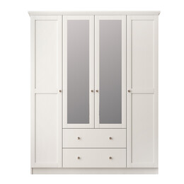 Ντουλάπα Ρούχων Emily Megapap Τετράφυλλη με Καθρέπτη και Συρτάρια Χρώμα Λευκό 140x50x210εκ.