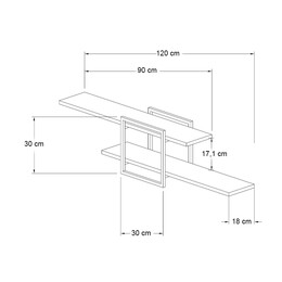 Ραφιέρα Τοίχου Mone Megapap Χρώμα Λευκό - Μαύρο 120x18x30εκ.