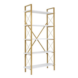 Βιβλιοθήκη Elysian Megapap Χρώμα Λευκό - Χρυσό 90x33,5x180εκ.