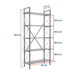 Βιβλιοθήκη Elysian Megapap Χρώμα Λευκό - Χρυσό 90x33,5x180εκ.
