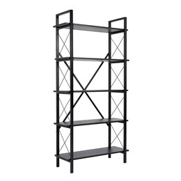 Βιβλιοθήκη Elysian Megapap Χρώμα Μαύρο 90x33,5x180εκ.