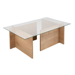 Τραπεζάκι Σαλονιού Vetrino Megapap Γυάλινο Χρώμα Honey oak 105x65x40εκ.