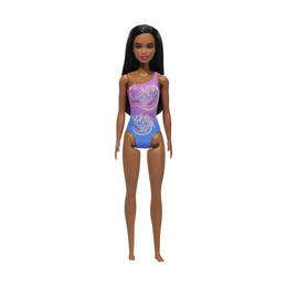 Mattel Barbie: Beach - Dark Skin Doll Wearing Tropical Pink and Blue Swimsuit (Hxx49)
