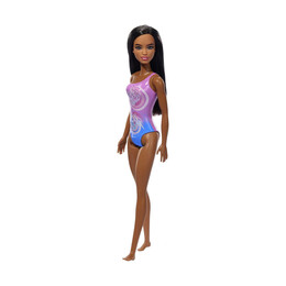 Mattel Barbie: Beach - Dark Skin Doll Wearing Tropical Pink and Blue Swimsuit (Hxx49)