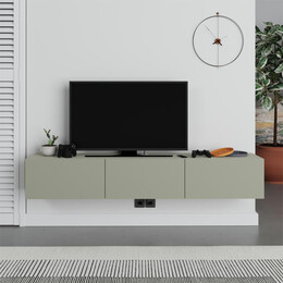 Έπιπλο Τηλεόρασης Επιτοίχιο Francy Megapap Χρώμα ash Green 180x30x30εκ.