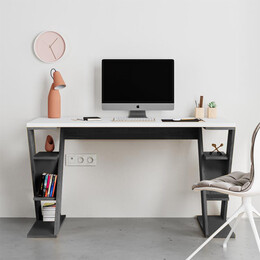 Γραφείο Εργασίας Papillon Megapap Χρώμα Ανθρακί - Λευκό 137x60x75εκ