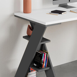 Γραφείο Εργασίας Papillon Megapap Χρώμα Ανθρακί - Λευκό 137x60x75εκ