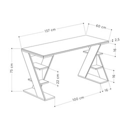 Γραφείο Εργασίας Papillon Megapap Χρώμα Ανθρακί - Λευκό 137x60x75εκ