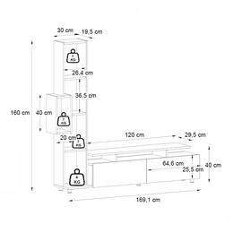 Σύνθεση Τηλεόρασης Tulip Megapap Χρώμα Λευκό - Sepet oak 160x29,5x160εκ.