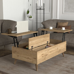 Τραπεζάκι Σαλονιού roy Megapap με Σερβιτόρο Χρώμα Sepet oak 121x69x40εκ.