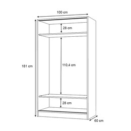 Ντουλάπα Ρούχων Regio Megapap Δίφυλλη Συρόμενη Χρώμα Καρυδί 100x60x181εκ.