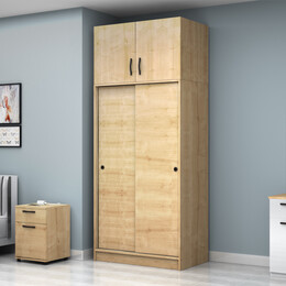 Ντουλάπα Ρούχων Regio Megapap Δίφυλλη Συρόμενη με Πατάρι Χρώμα Φυσικό Οξιάς 100x60x240εκ.