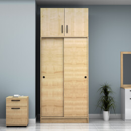 Ντουλάπα Ρούχων Regio Megapap Δίφυλλη Συρόμενη με Πατάρι Χρώμα Φυσικό Οξιάς 100x60x240εκ.