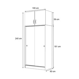 Ντουλάπα Ρούχων Regio Megapap Δίφυλλη Συρόμενη με Πατάρι Χρώμα Φυσικό Οξιάς 100x60x240εκ.