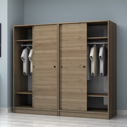 Ντουλάπα Ρούχων Regio Megapap Τετράφυλλη Συρόμενη Χρώμα Καρυδί 200x60x181εκ.
