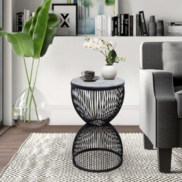 Τραπεζάκι Βοηθητικό Stella Megapap Μεταλλικό - mdf Χρώμα Μαύρο - Λευκό εφέ Μαρμάρου Ø34,5x56,5εκ.