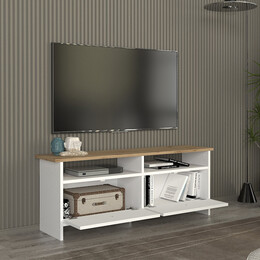 Έπιπλο Τηλεόρασης Gradias Megapap Χρώμα Λευκό - Sapphire oak 120x29,6x46,8εκ.