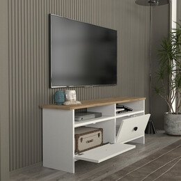 Έπιπλο Τηλεόρασης Gradias Megapap Χρώμα Λευκό - Sapphire oak 120x29,6x46,8εκ.