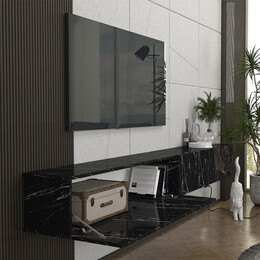 Έπιπλο Τηλεόρασης Επιτοίχιο Espanse Megapap Χρώμα Μαύρο εφέ Μαρμάρου 241,8x31,7x30εκ.