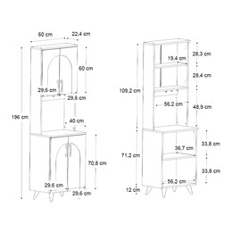 Έπιπλο Κουζίνας Kalira 2 Megapap Χρώμα Λευκό - Rota oak 60x40x196εκ.