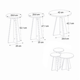 Τραπεζάκι Βοηθητικό σετ 3 τμχ Podel Megapap Χρώμα Travertine Ø29,6x52,1εκ.
