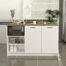 Τραπέζι - Πάγκος Κουζίνας Peres Megapap Χρώμα Λευκό - Sepet oak 150x70x91,8εκ.